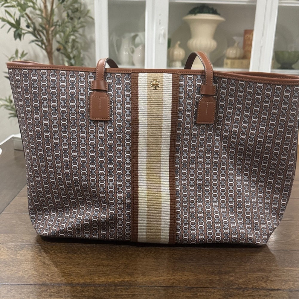 Tory Burch Brown and Cream Patterned Tote